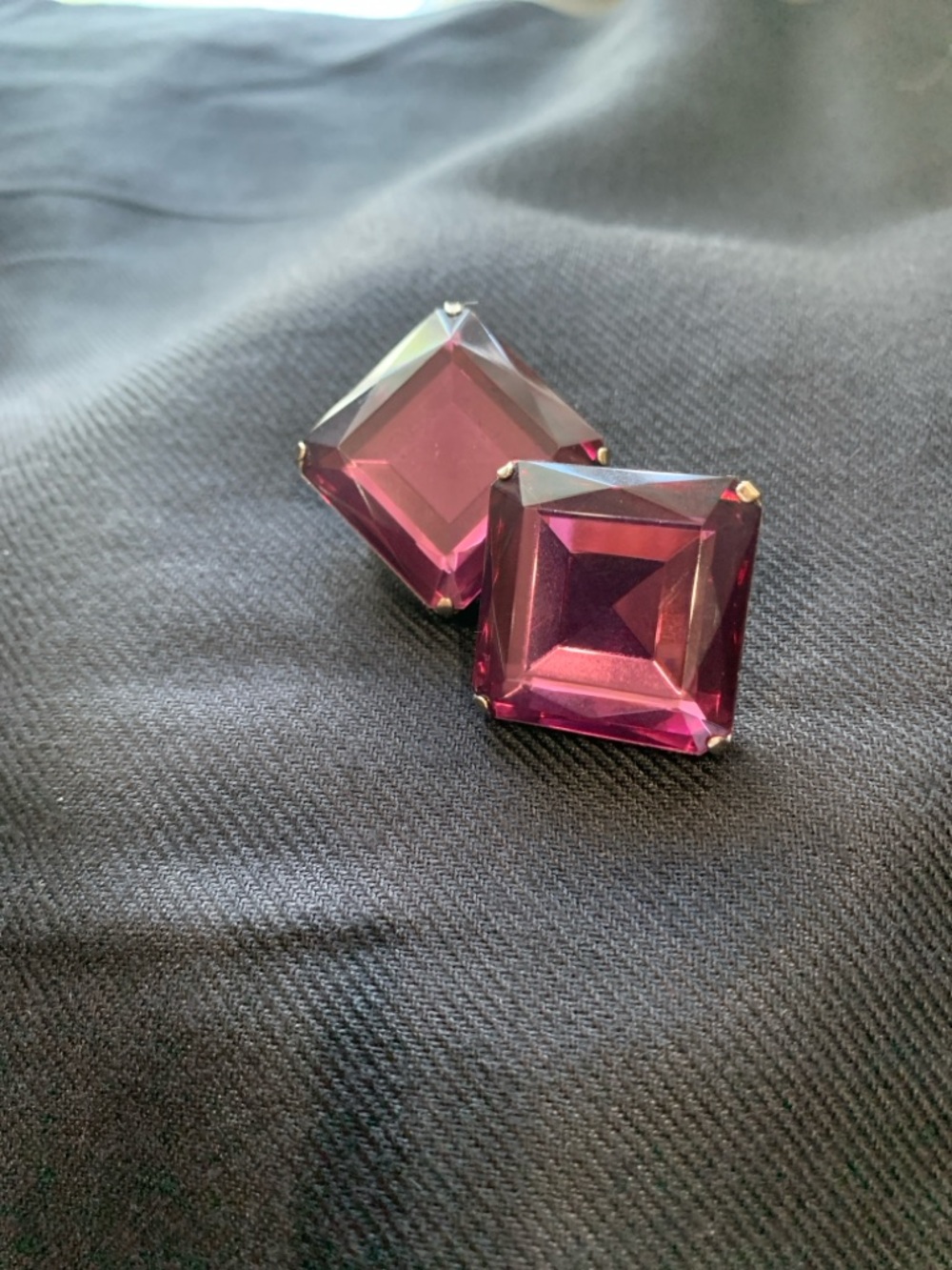 Purple Faceted Stone Clip-On Earrings Statement